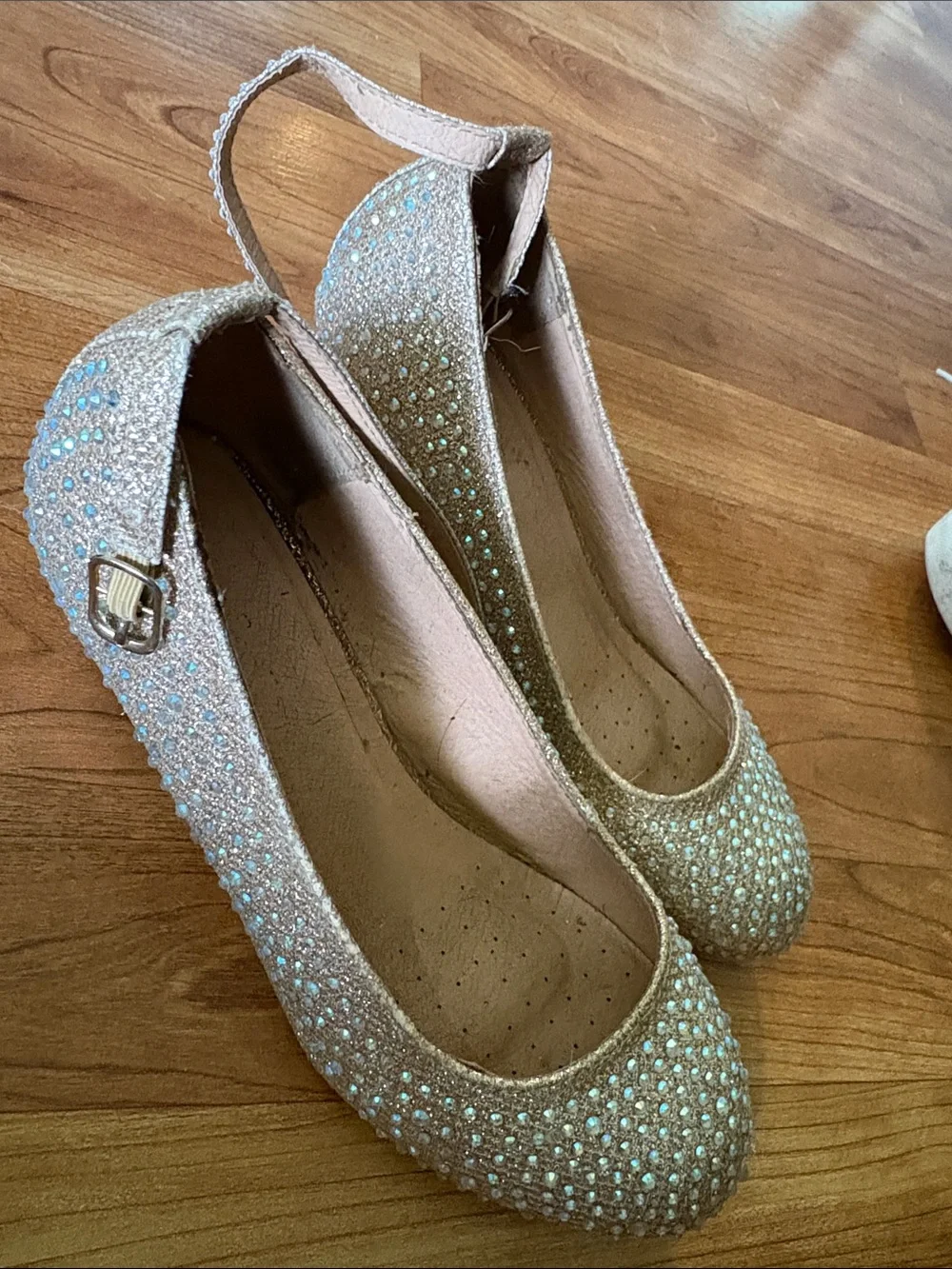 Girls' Glitter Rhinestone Slingback Flats in Champagne